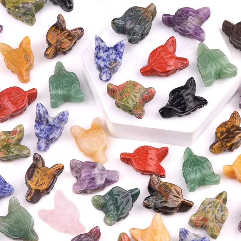 Drill horizontal holes handmade natural crystal agate stone carved wolf head craft animal ornament pendant for necklace make