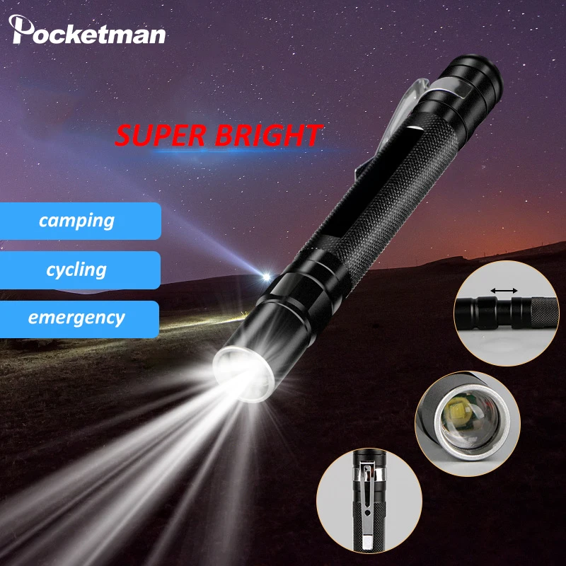 Black Pen Light with Clip Mini Flashlight Aluminum Alloy Emergency Torch Mini Medical LED Flashlights