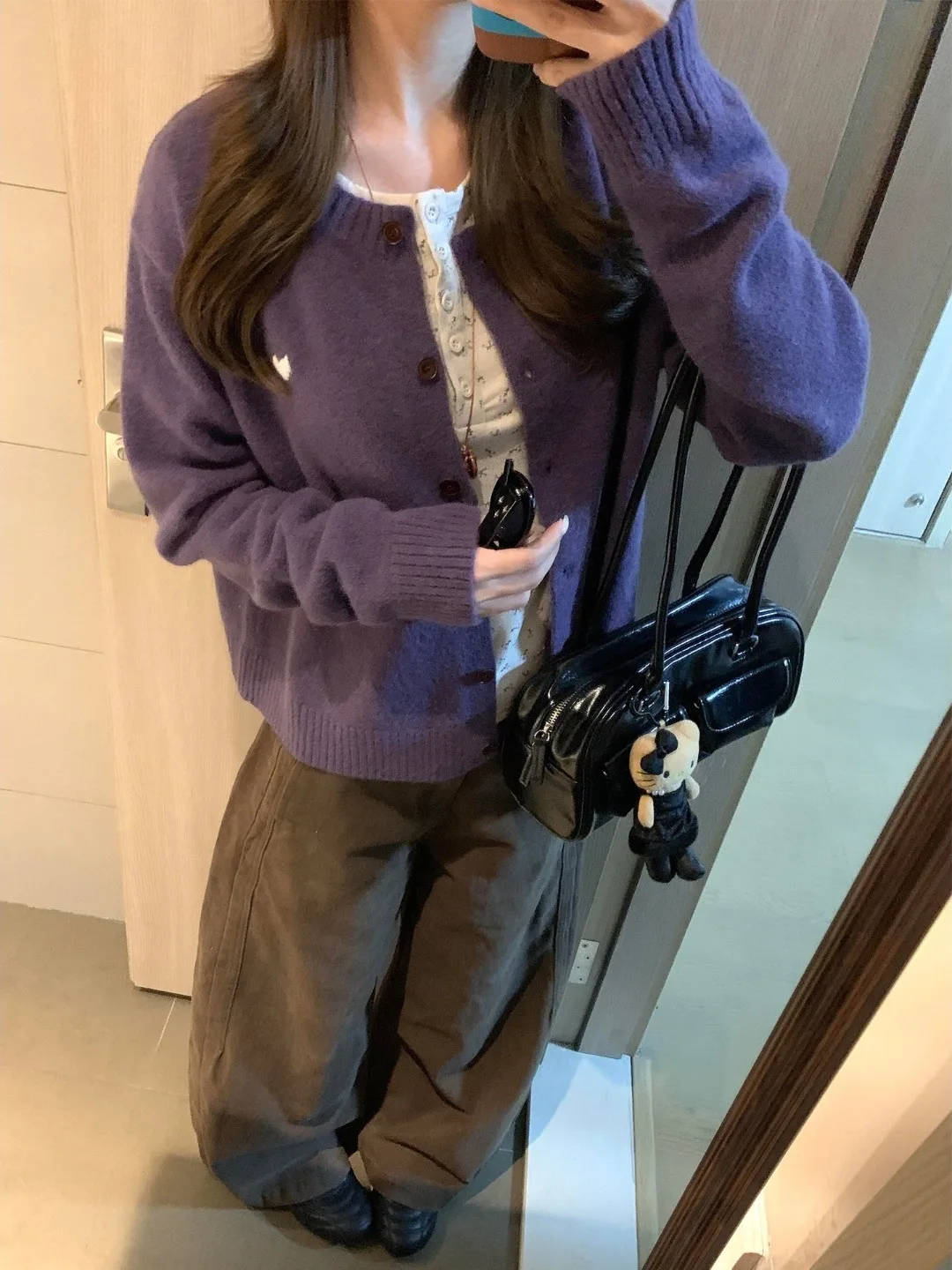 

Purple Knitted Sweater Coat Women's Autumn Winter New Sle Korean System Absolutely Beautiful Small Size Fem Top