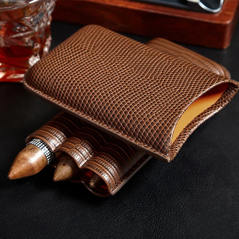 New Brown Cigar Case Holster Cow Leather Humidor Box Portable Cigar Bag Leaves Storage Tube Holder Travel Somking Accessories