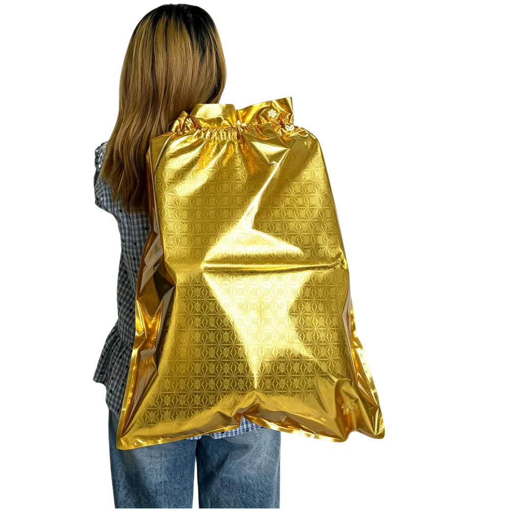 Large Christmas Drawstring Gift Bags 44x60cm Santa Elk Snowflake Print Plastic Gift Sacks Xmas Party Favor Present Storage Bags