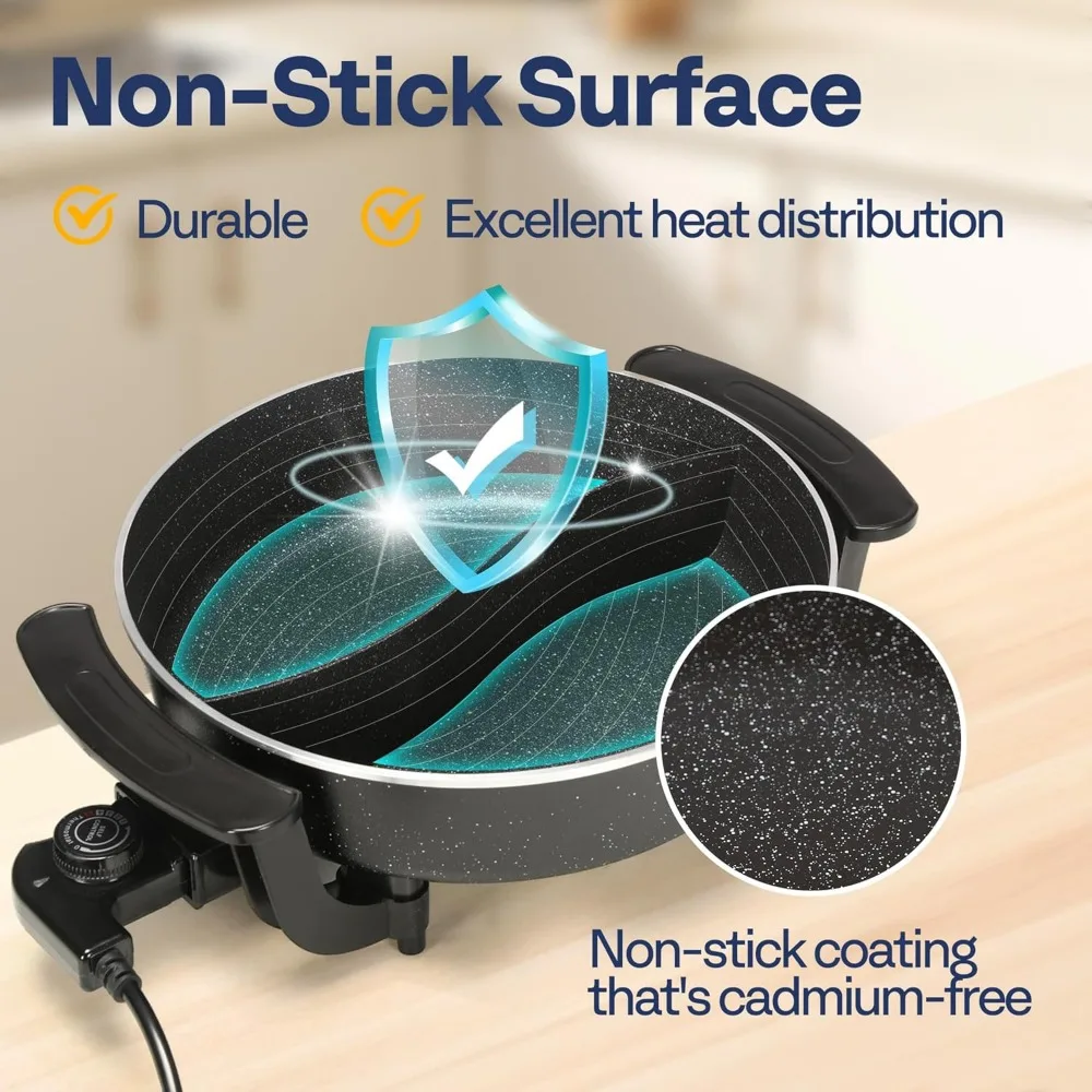 Electric Hot Pot 6L Non-Stick Shabu-shabu Hot Pot with Divider 110V BPA FREE Fondue with Tempered Glass Lid for 1-6 People Part