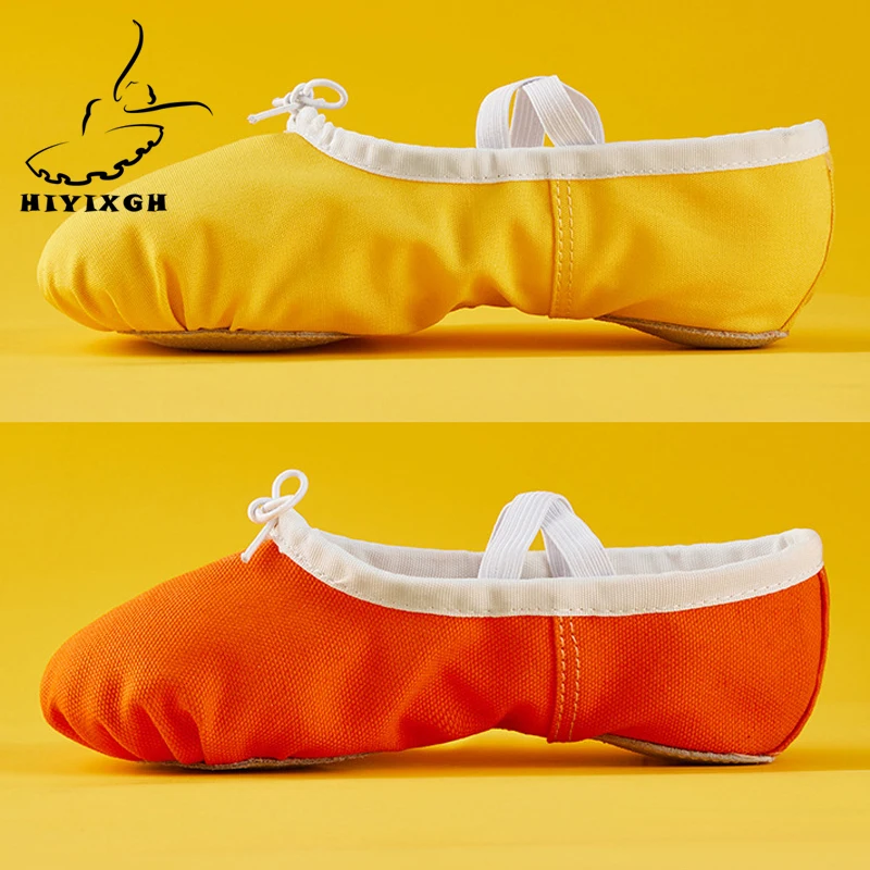2025 Canvas ballet shoes for girls, yellow and orange soft sole ballet slippers for children's exercises ballet shoes for women