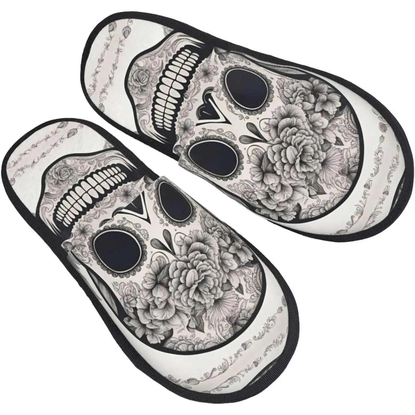 

Skull printing Fall Winter Fuzzy Slippers Comfy House Shoes Portable for Hotel Travel Gifts for Women and Men
