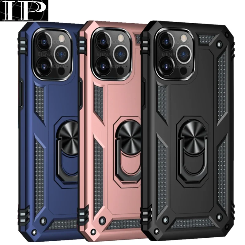 Casing Bumper tahan guncangan, pelindung HP magnetik cincin logam untuk iPhone 15 14 13 12 11 Pro XR XS Max X SE 2022 7 8 Plus