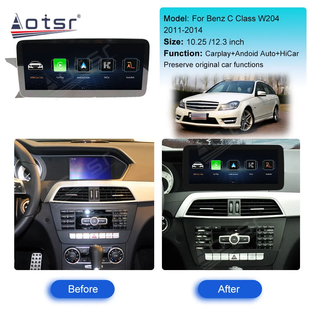 Car Radio for Mercedes Benz C Class W204 2011-2014 Upgrade Linux System Carplay Android Auto Stereo Navigation DSP Multimedia