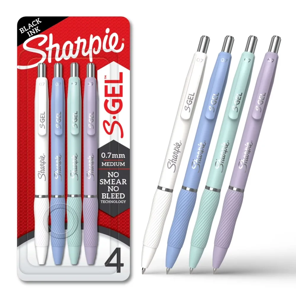

Sharpie S-Gel Pens, Medium Point (0.7mm), Black Ink, Assorted Fashion Barrel Colors, 4 Count