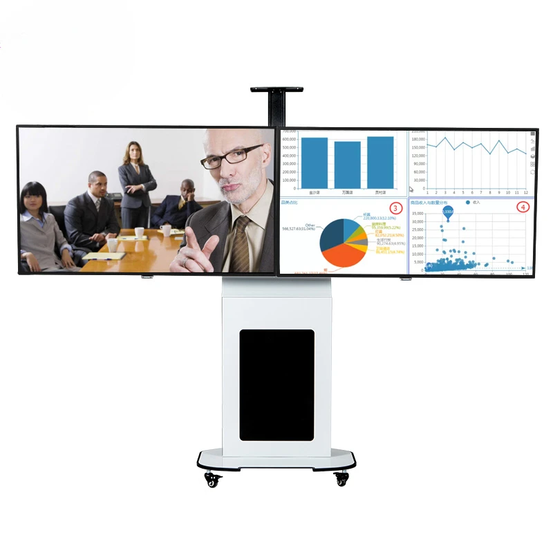 

40-75 inch dual-screen TV mobile bracket conference cart with box floor hanger