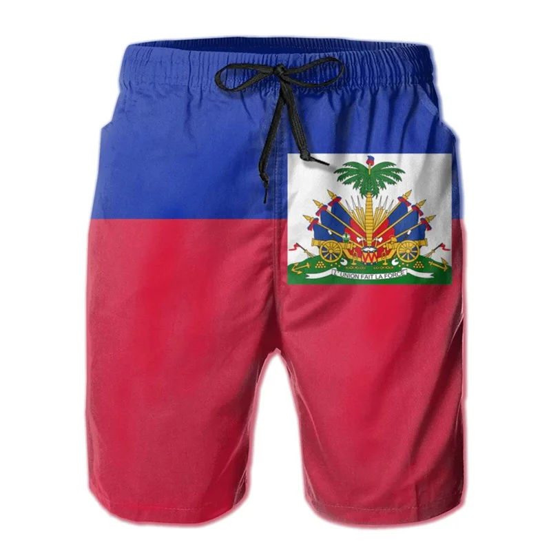 Pantalones cortos con estampado 3d de Haiti para hombre, Shorts informales con cordón, para playa, gimnasio, Surf, secado rápido