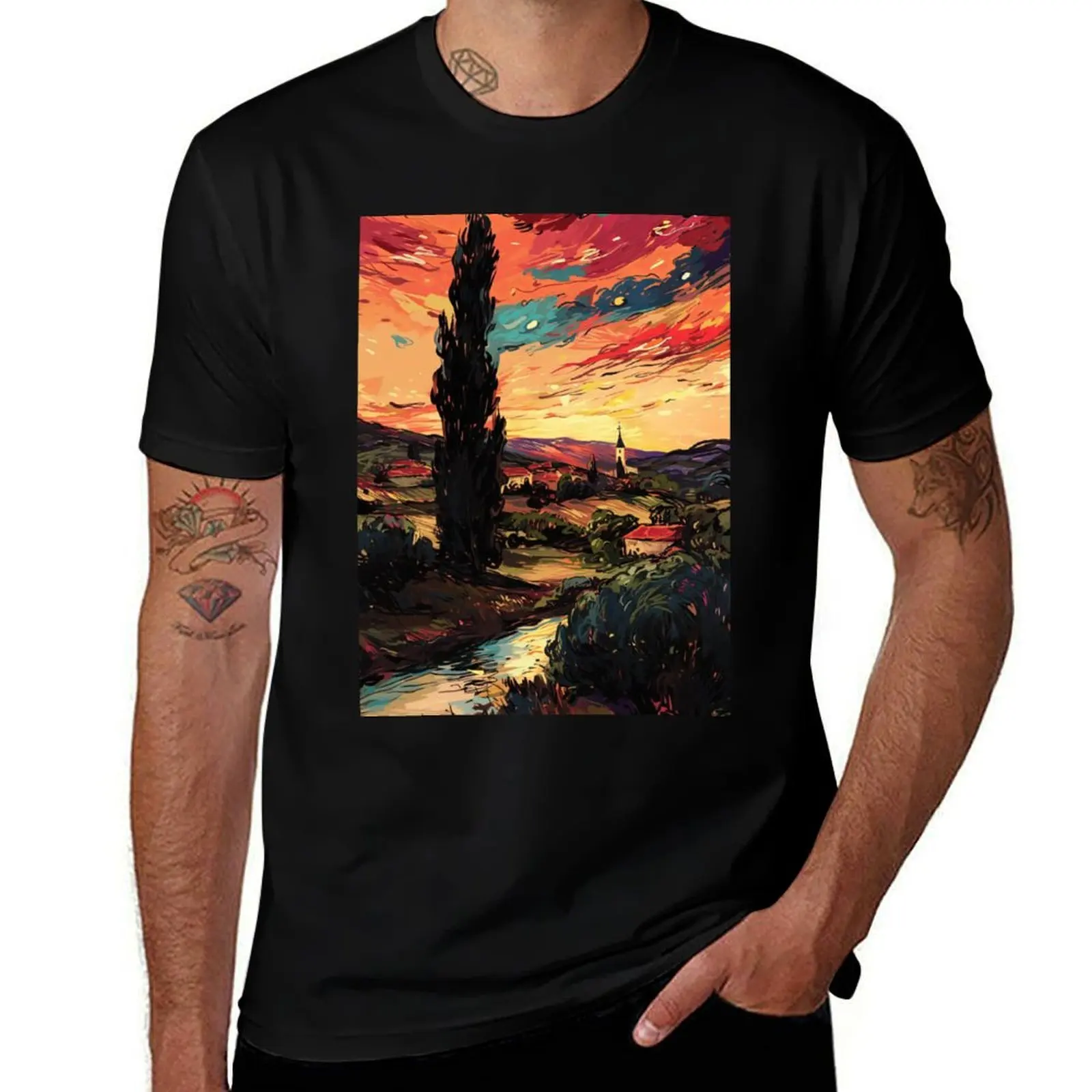 

Tuscan Village at Sunset T-Shirt t shirts for man pack white man t shirts cotton t shirts for man graphic tees T-shirt
