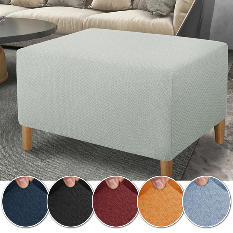 Elastic Footstool Cover Thicken All-inclusive Ottoman Cover Rectangle Stretch Jacquard Slipcovers Stool Protective Covers