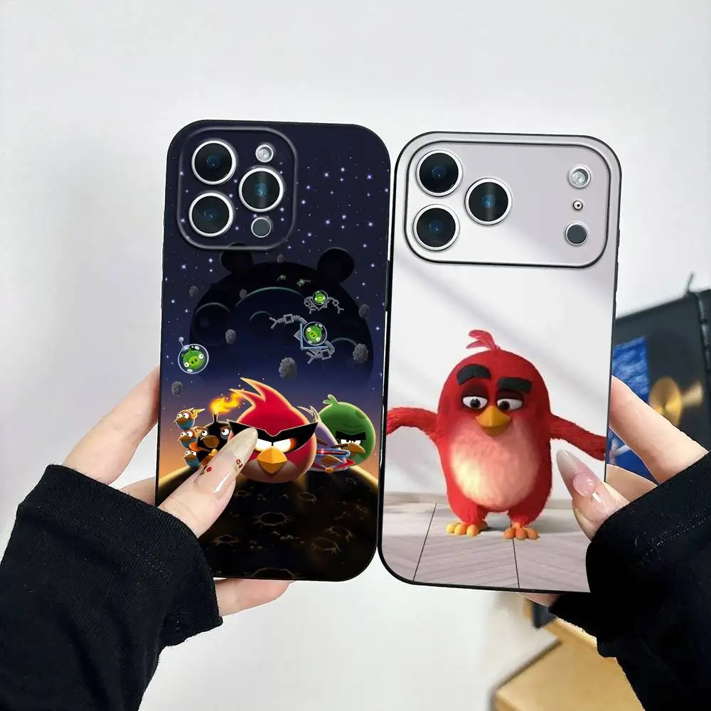 Funda para Teléfono con Diseño de Aves Enfurecidas y Divertidas para iPhone 17, 16, 15, 14, 13, 12, 11 Plus, Pro Max y Otros Modelos, Cubierta Negra Suave