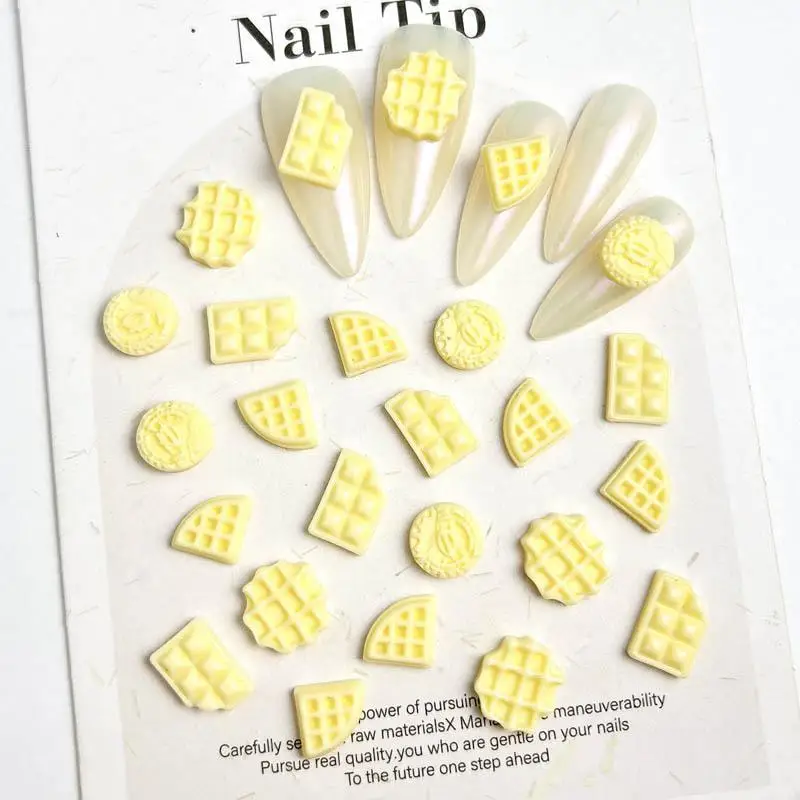 Random Mixed 3D Resin Yellow Cream Biscuit Nail Charms Simulation Cookies Nail Art Decorations Manicure DIY Accessories Supplies