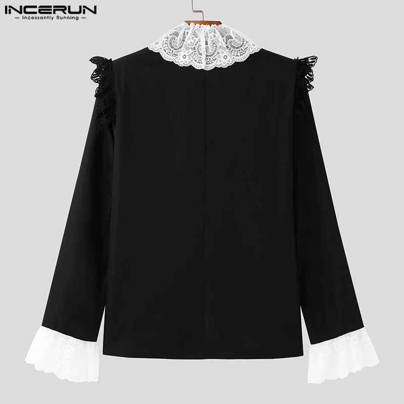 Sexy Fashion Style Tops INCERUN New Men's Agaric Laces Contrast Suit Coat Party Shows Male Personality Long Sleeved Blazer S-5XL - Image 3