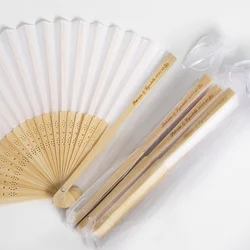 Personalized Engraved folding silk hand fan with gift bag, elegant and personalized, wedding and mariage, 10-50 PCs