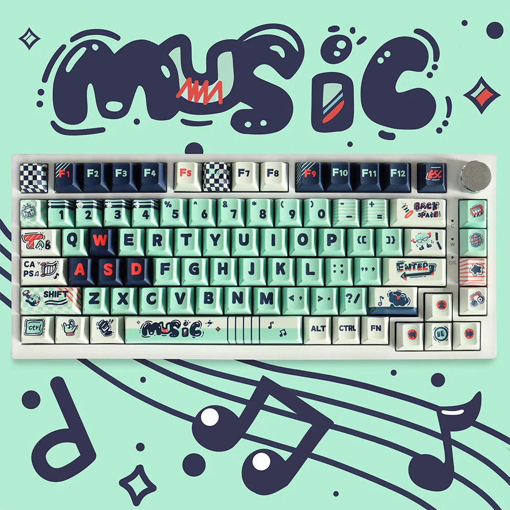 Music Party Music Party Theme Keycaps PBT Material Pattern Characters Clear Five-Sided Sublimation Keycaps