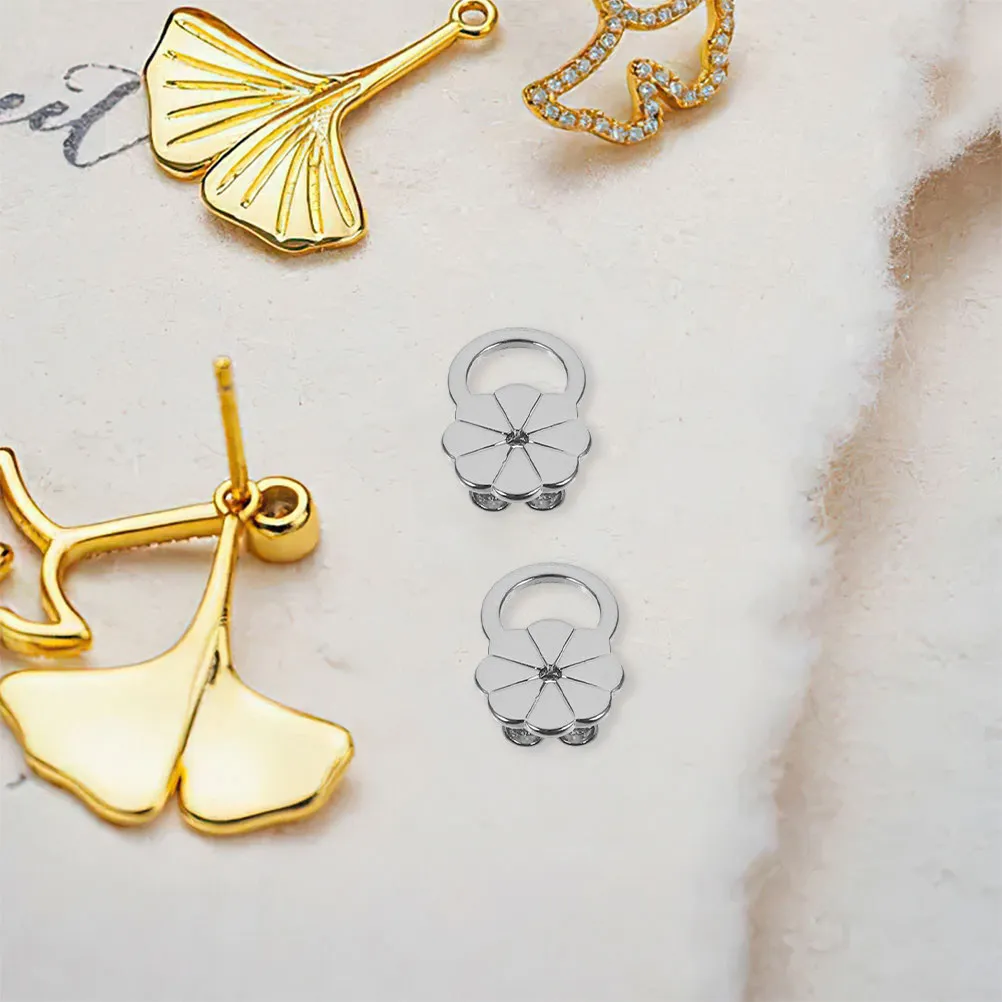 4Pcs Silver Flower Earring Back Supports Thickened Heavy Stud Earring Backings Secure Flat Replacement Pads for Droopy Ear