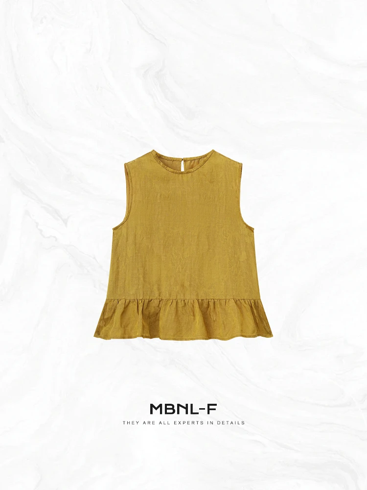 

Женский летний жилет MBNLF из смесового конопляного шелка и льна, плотный, винтажный, желтый, с кружевной отделкой, окрашенный на заказ