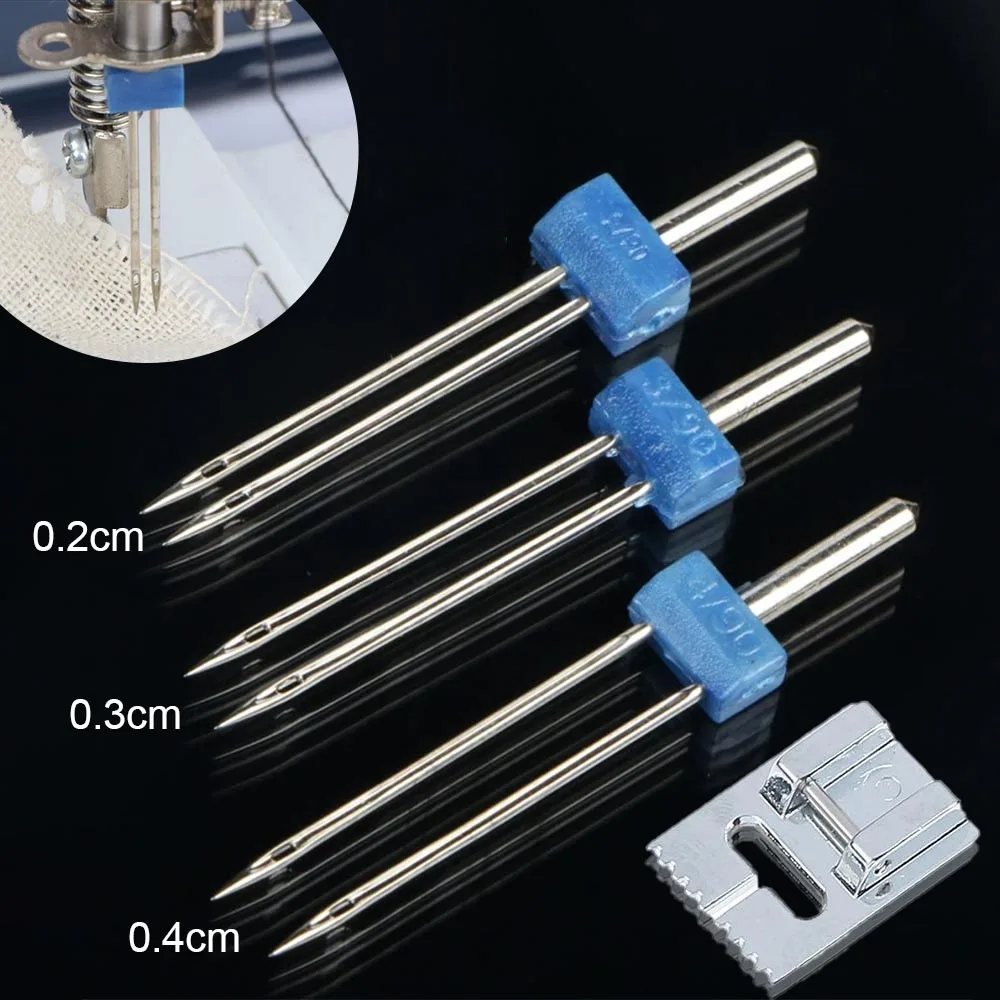 1Set household double head sewing machine needle+Tucker presser foot 2mm 3mm 4mm electric sewing machine needle