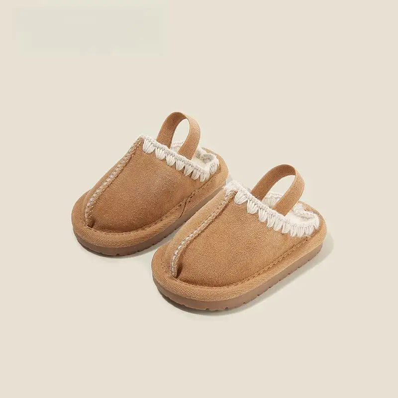 Brand Solid Winter Suede Slipper Shoes For Infant Girls,Toddler Boys Winter Warm Outside Walkers Shoes With Velvet,Ruffle Shoes