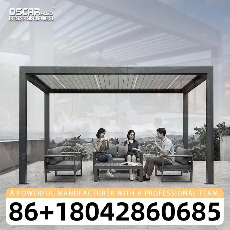 Sustainable Waterproof 8x8 Louvered Pure Aluminum Bioclimatic Outdoor Shelter Sun Shade for Garden Balcony Deck Easily Assembled