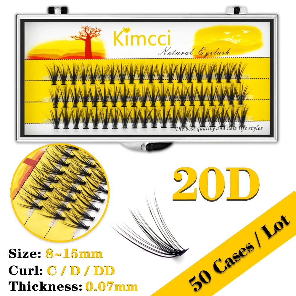 Kimcci 20D Wholesale 50 Cases / lot Mink Eyelashes Extension Natural 3D Volume Fake Lashes Individual Cluster Makeup Tools Cilia