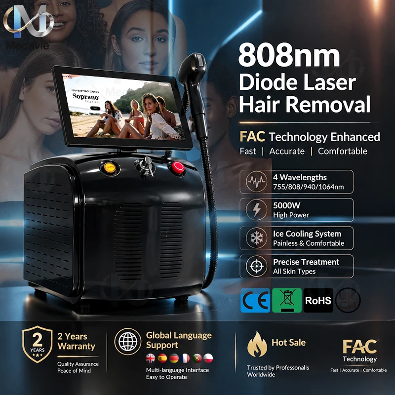 Draagbare Soprano Ice Titanium Diode Laser Ontharingsapparaat 4 Golflengten 755/808/940/1064 5000W Ijskoeling Pijnloos Permanent