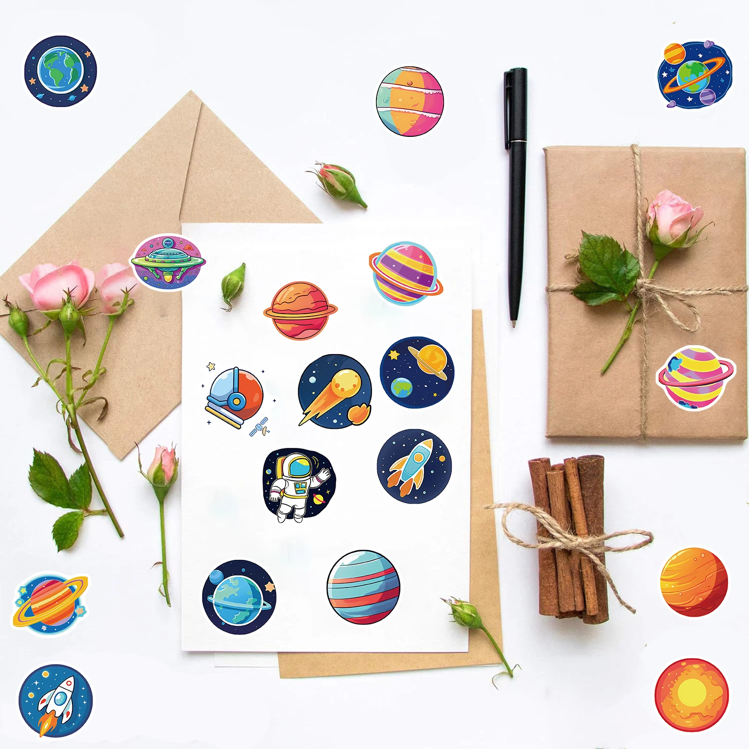

50PCS Hand Drawn Space Print Sticker Notebook Suitcase Bicycle Stationery Laptop Luggage Graffiti Stationery Waterproof Sticker