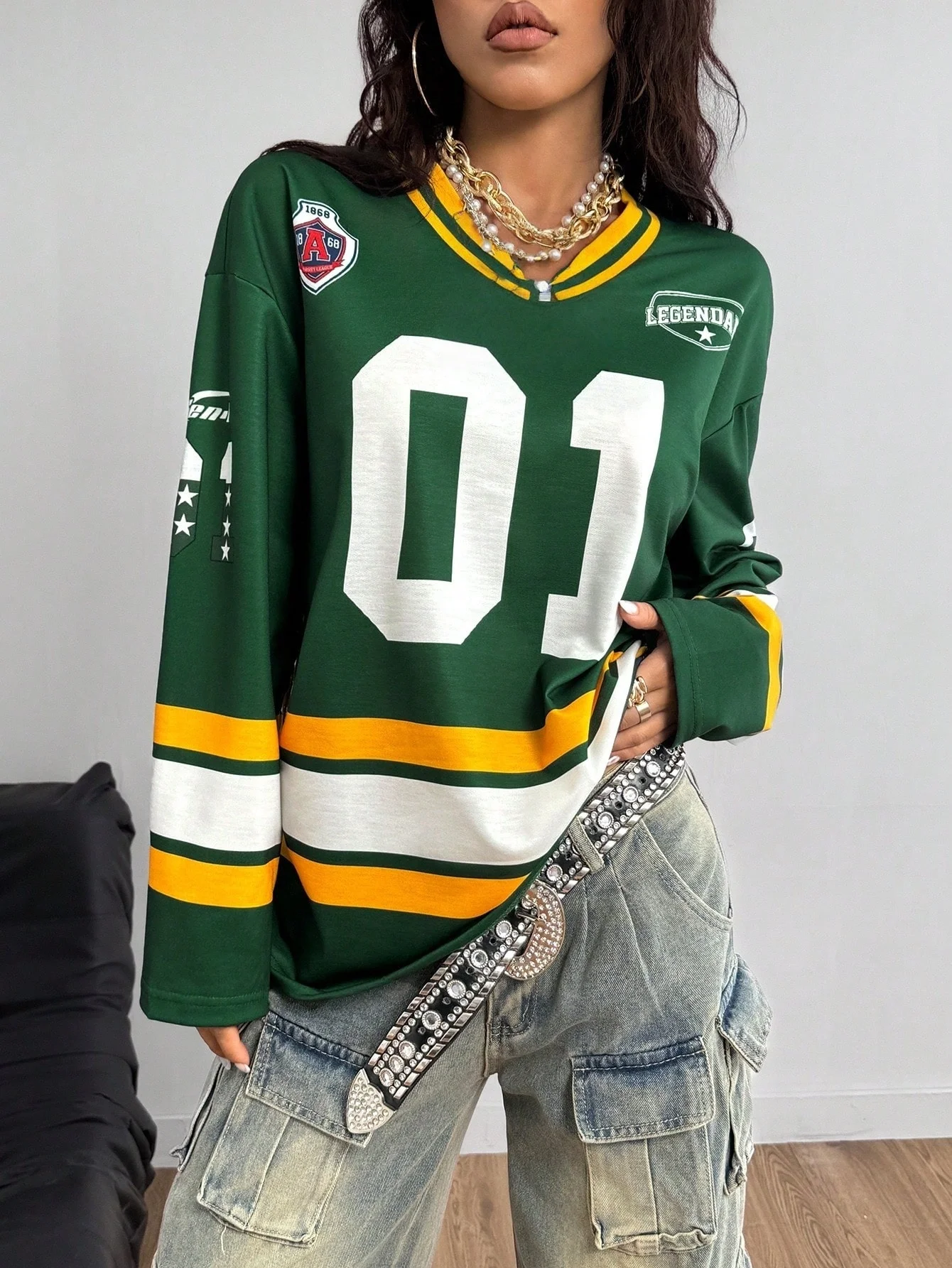 

Женская повседневная спортивная одежда с цифровой графикой, трикотажная футболка большого размера с длинными рукавами и графикой цифр, свободные дышащие женские футболки, топы