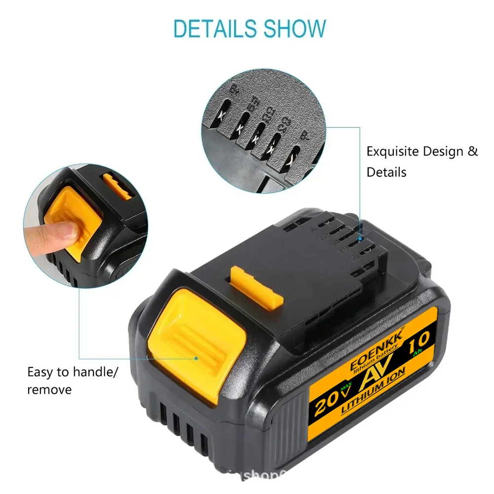 Imagem -05 - Bateria de Substituição de Lítio para Dewalt Bateria Compatível para Dewalt Dcb182 Dcb201 Dcb205 Novo 20v 10.0ah Dcb200