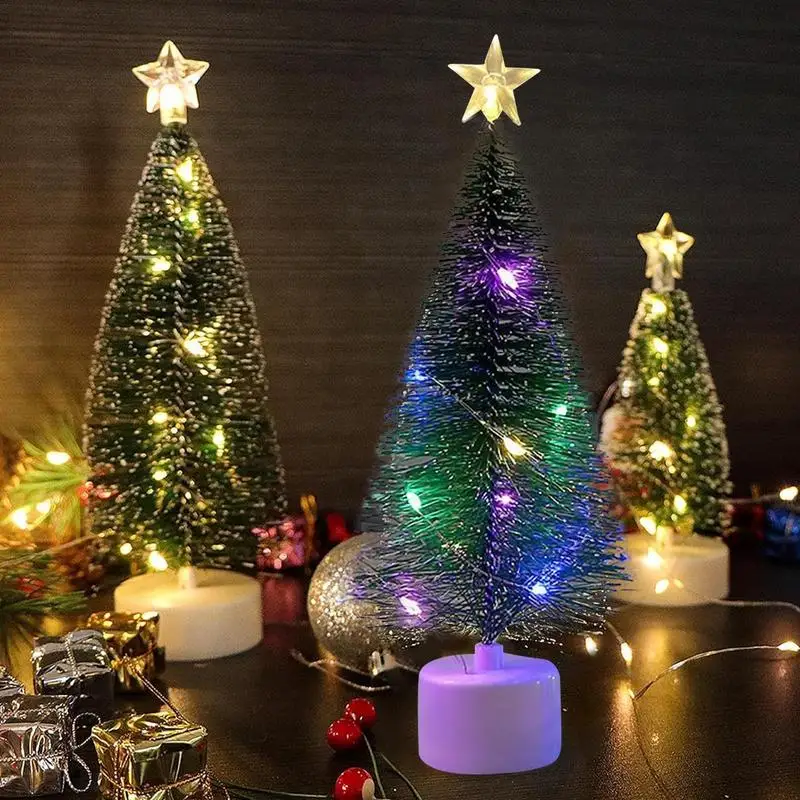 Tabletop Christmas Tree Artificial LED Christmas Tree Tabletop Ornaments Small Pre-Lit Warm Home Decor Christmas Supplies For