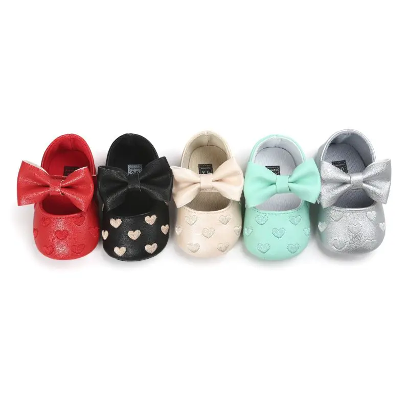 Sapatos Bowknot de couro PU das meninas do bebê, mocassins bonitos, sapatos baixos macios sola infantil, primeiros caminhantes, criança princesa calçado, sapato berço