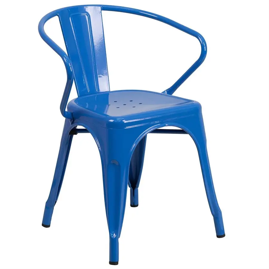 Luna Commercial Grade Blue Metal IndoorOutdoor Chair with Arms