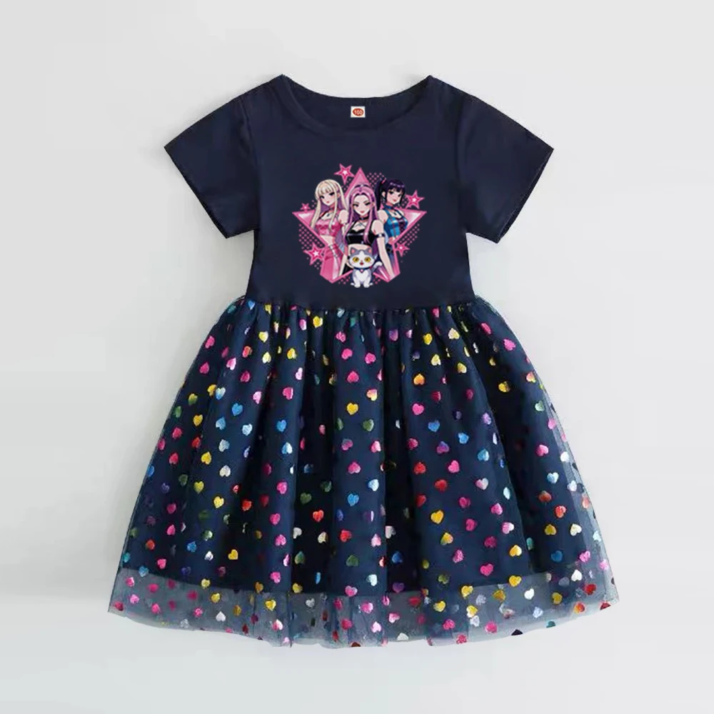 Neue Sommer-Kinderkleidung Kurzarm-Prinzessinnenkleid für Kinder Niedliches Kleid für Babymädchen Geburtstagsparty Regenbogen-Kleidung Cartoon – Detail 7