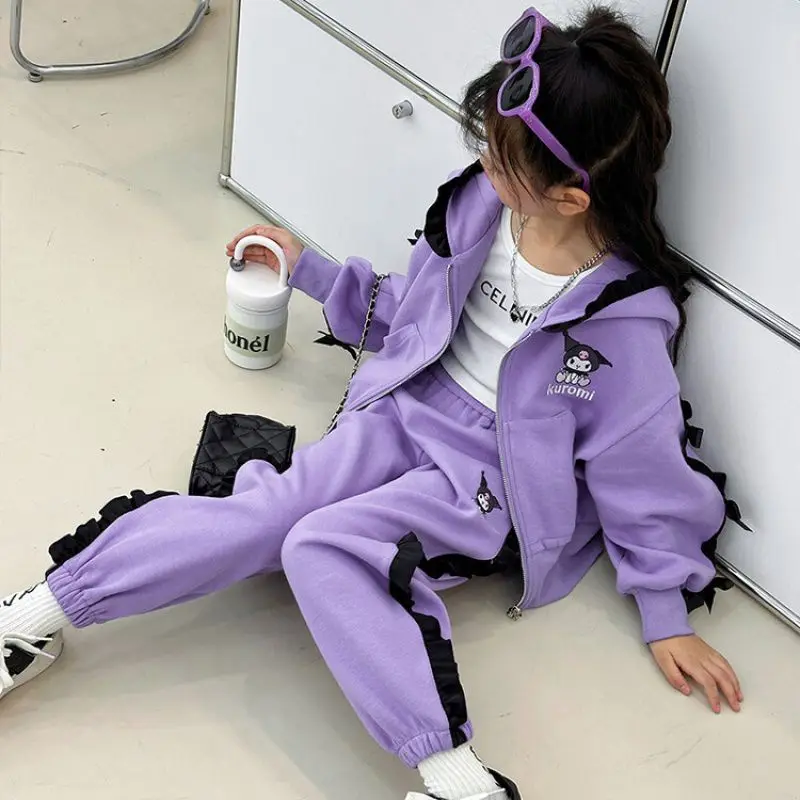 New Sanrio Peripherals Two-dimensional Kawaii Girls Autumn Kuromi Suit Purple Sports Suit Best Birthday Gift for Girls