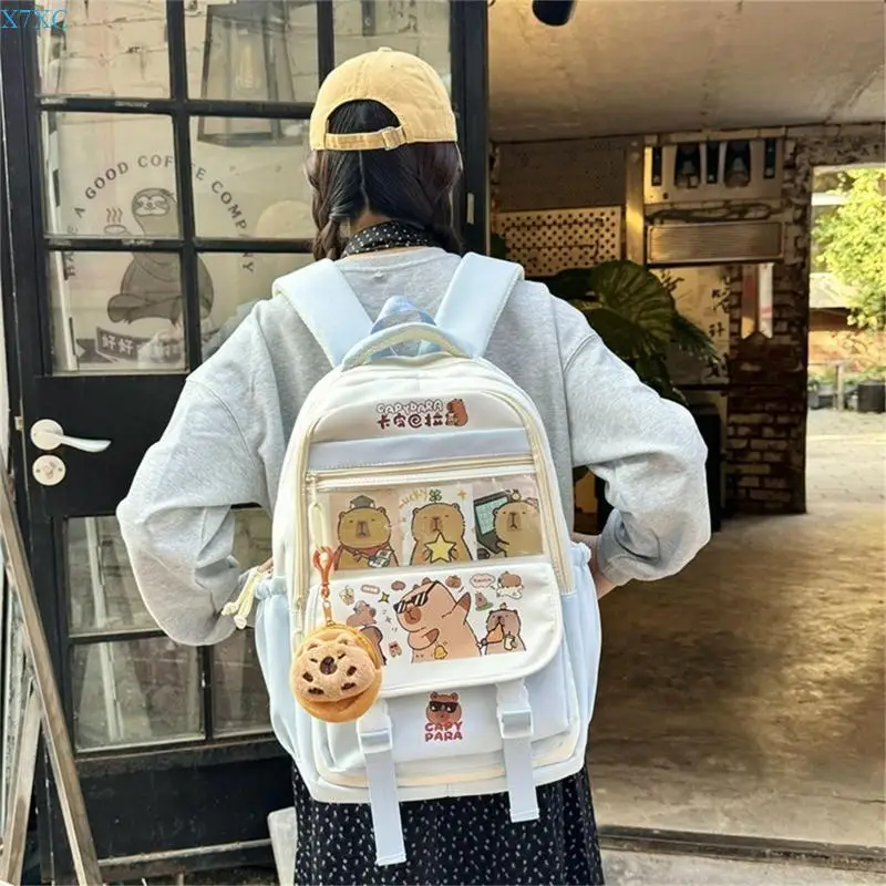 X7XC Fashion Capybara Backpack With Spacious Interior Nylon School Bag Casual Daypack for Adventures And Short Trips