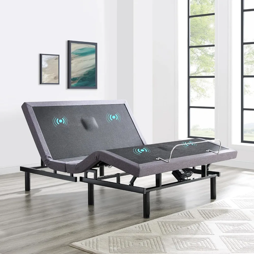 Adjustable Bed Frame with Lumbar Support & Head Tilt, Back & Leg Massage, USB Ports, Massage Beds with Wireless Remote, Bed