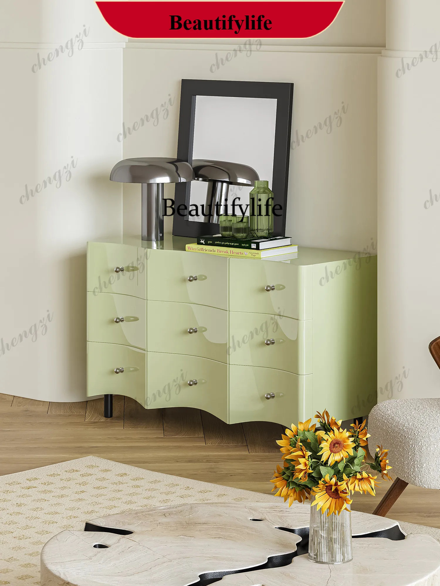 p182 Simple light luxury bedroom storage cabinet living room porch cabinet storage nine bucket cabinet