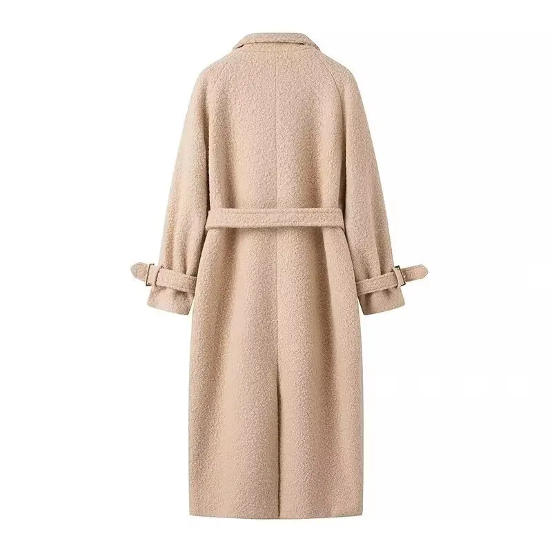 Tangada Women Khaki Long Teddy Coat Loose Long Sleeves Pocket 2024 Winter Ladies Elegant Overcoat JA044