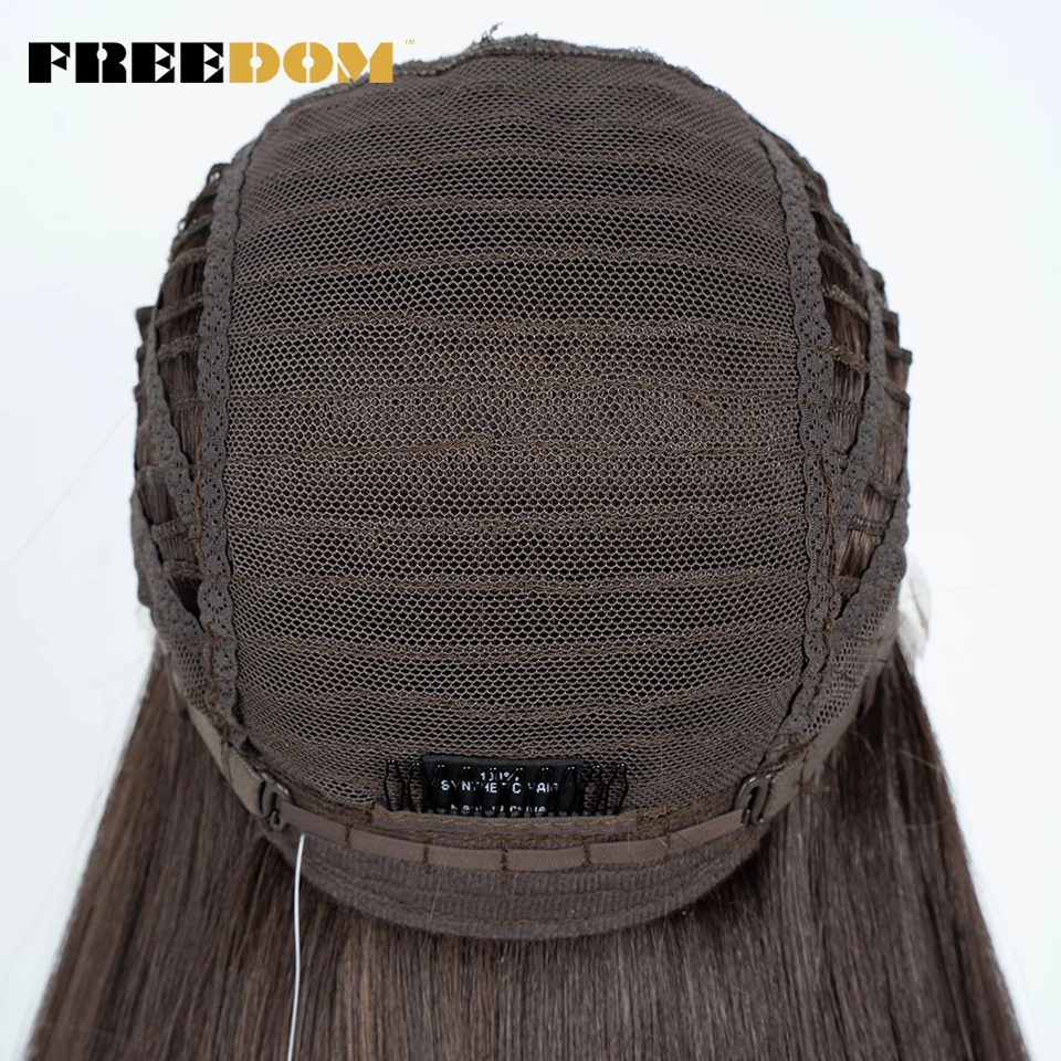 FREEDOM Gerade Synthetische Lace-Front-Perücke für Frauen 38 Zoll Lang Ombre Braun Rot Blond Highlight Lace-Frontal-Perücken Cosplay-Perücke – Detail 15