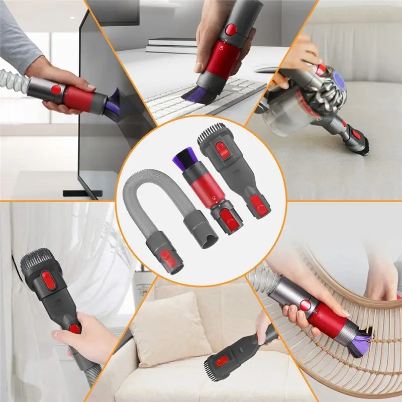 تمديد خرطوم A19Q + فرشاة غبار خالية من الخدش + ملحقات فرشاة مجمعة لأجزاء المكنسة الكهربائية دايسون V7 V8 V10 V11 V15