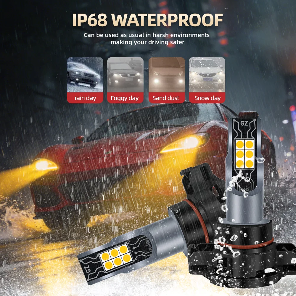 2pcs Canbus 5202 H16EU LED Lights Car Fog Lamp 100W 3000K Yellow Internal Drive Auto Light 3570 CSP Chips