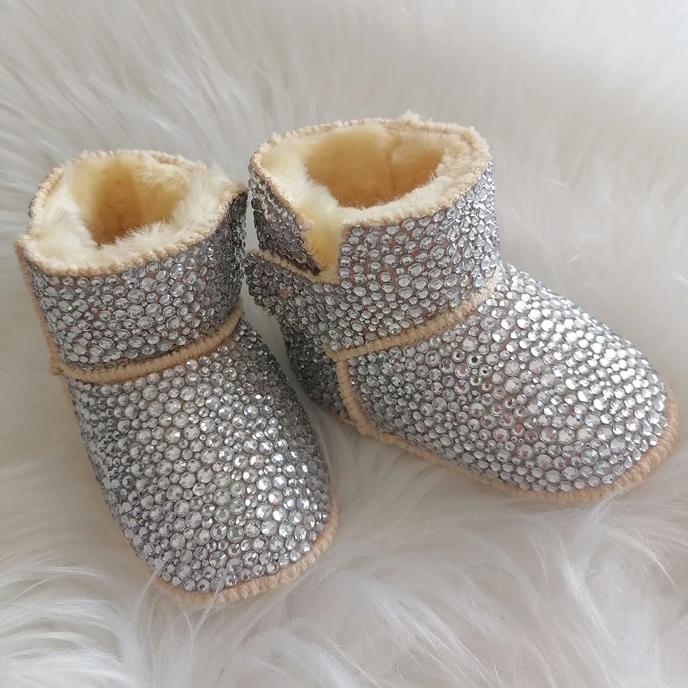 

Handmade Bow Hairband Rhinestones Baby Girl Snow Boots Winter Shoes Comb First Walker Sparkle Bling Crystal Princess Shower Gift