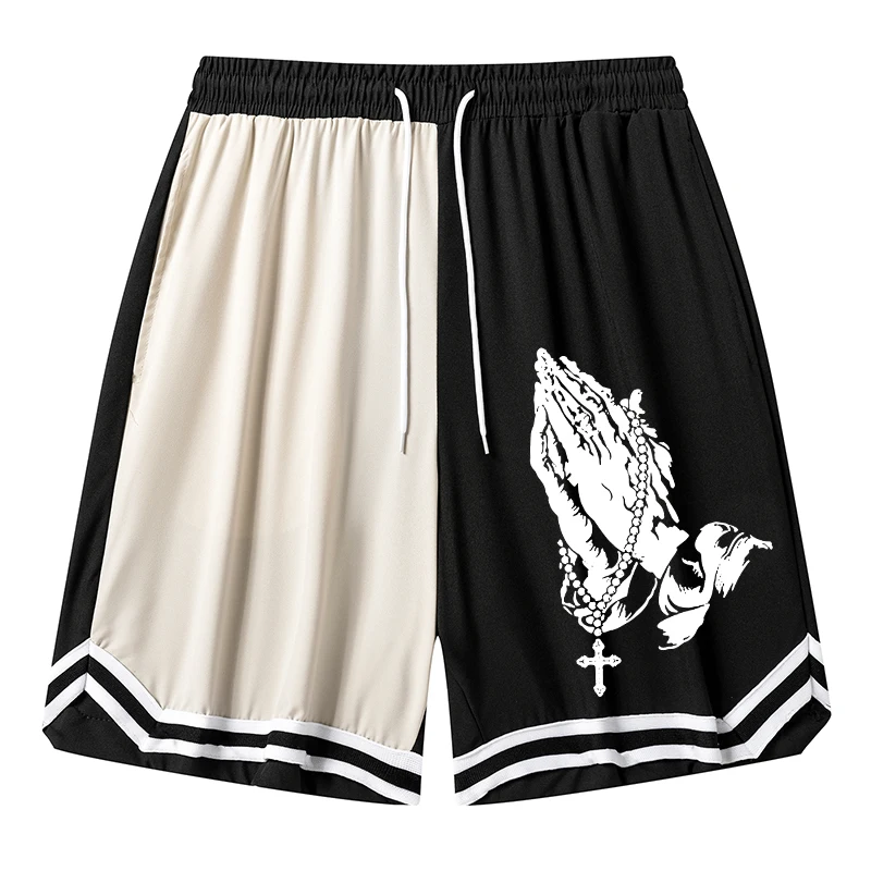 Graphic Colorblock Striped Basketball Shorts for Men Christian Athletic Quick Dry Gym Workout Running Shorts with Pockets