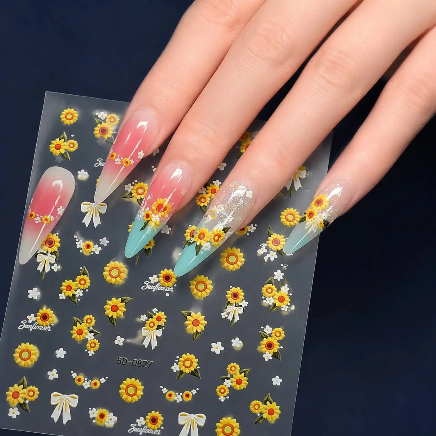 1Pc Artistic Sunflower Arrangement Nail Sticker Self Stick Floral Design Nail Decal Fresh Aesthetic Nail Slider