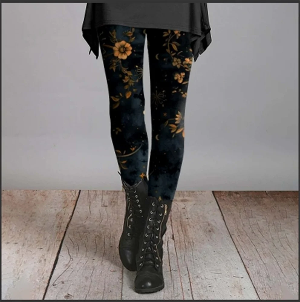 

Ladies slim national style slim printed bottom pants pants