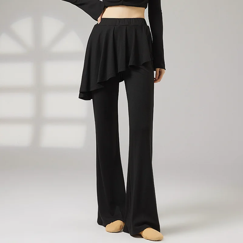 

Современные классические танцевальные брюки-кюлоты, женские свободные брюки-клеш с высокой талией и лентой для взрослых, повседневные тренировочные брюки для латинских танцев