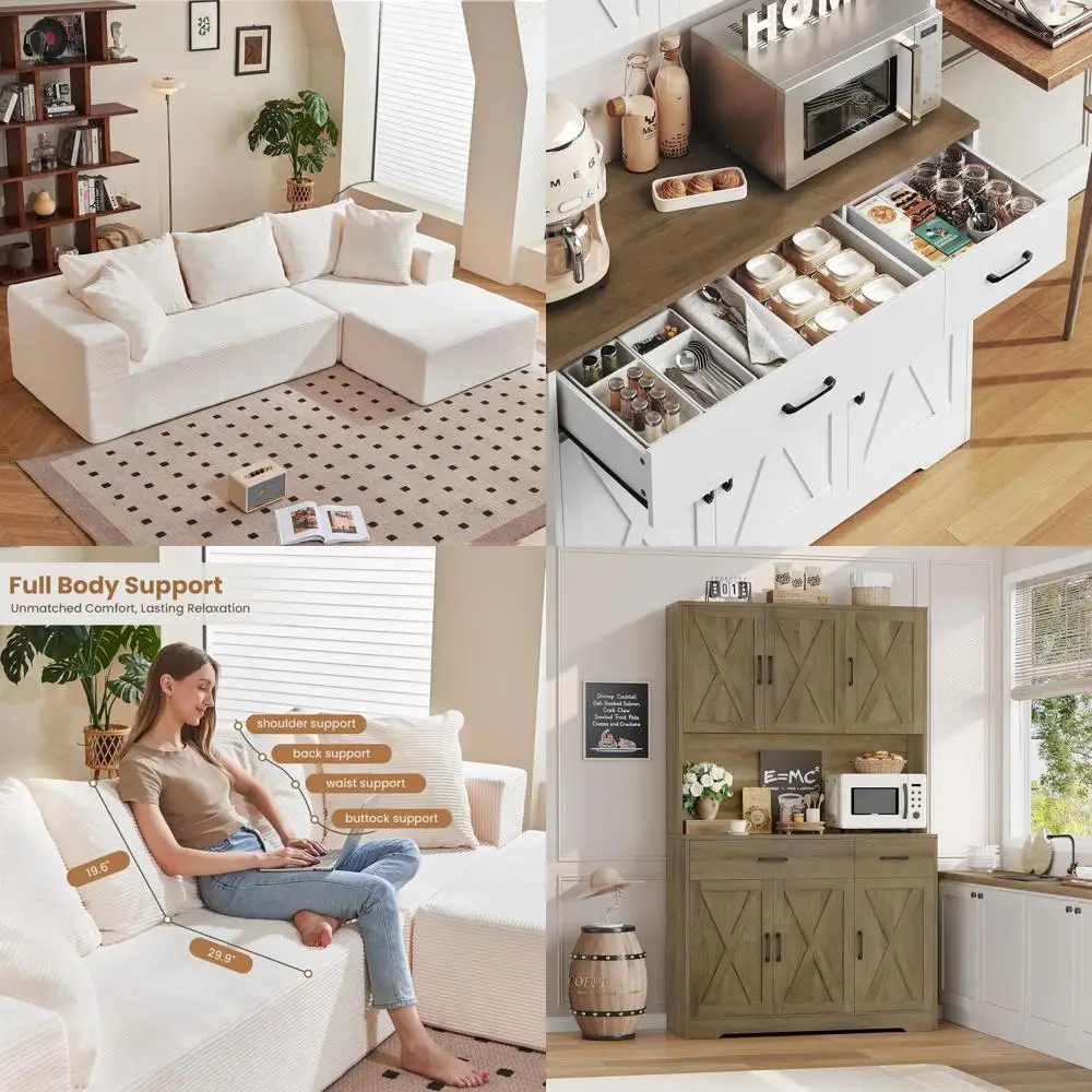 Modulares Sofagarnitur, 108 Zoll L-förmige Tiefsitzcouch, Cord-Wolkensofa für Wohnzimmer und Schlafzimmer, gebrauchsfertig Nr. A