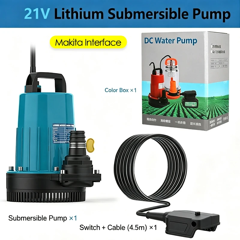 21V Lithium Submersible Pump Self-priming Multifunctional Aquarium Water Pump for Vegetables Watering for 21V Makita Battery