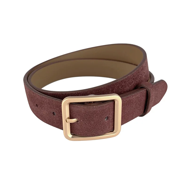 Simple Design Gold Metal Buckle Nubuck Leather Waist Belt for Women Blue Navy Red Suede Real Leather Strap Corset Ceinture Homme